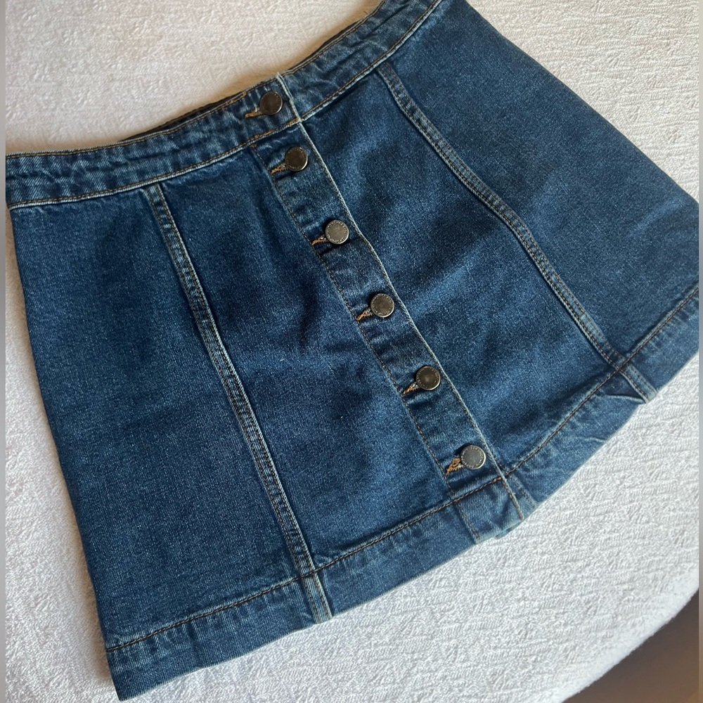 TOPSHOP Petite Button Front Blue Denim Skirt A-Line Size US 6.
